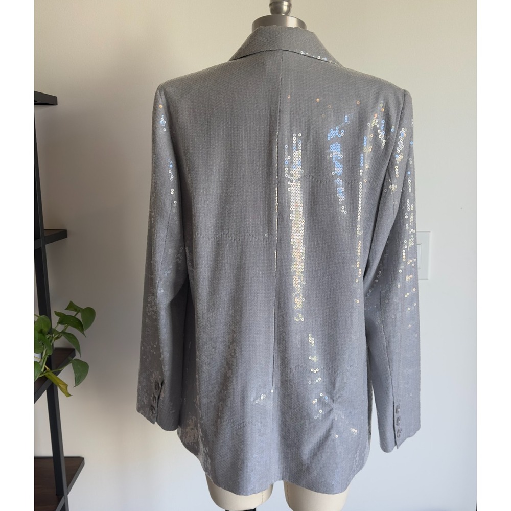 Good American Sequin Oversized Blazer-Heather Grey Color-Size Small RRP $329 - Picture 3 of 16